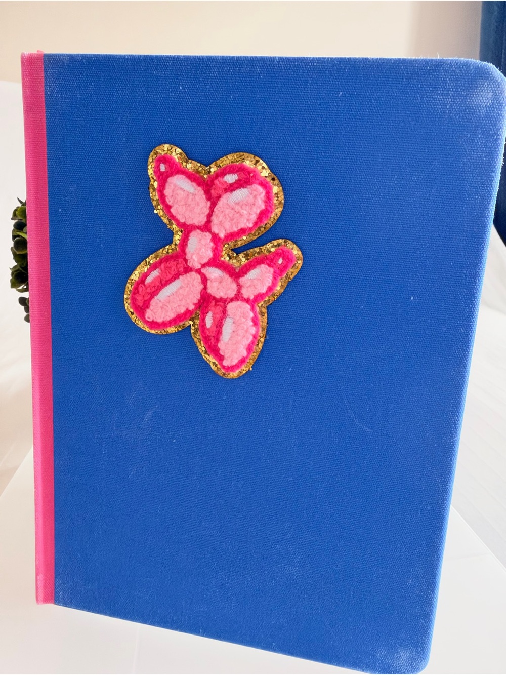 Blue Notebook Journal with Pink Balloon Dog Patch - 120 pages